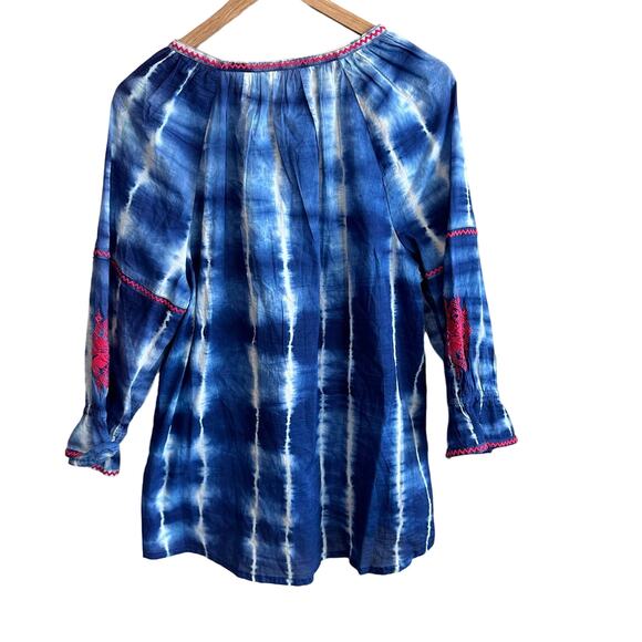 Caffe Marrakesh Embroidered Tie Dye Tassel Blouse Blue M - Picture 4 of 8